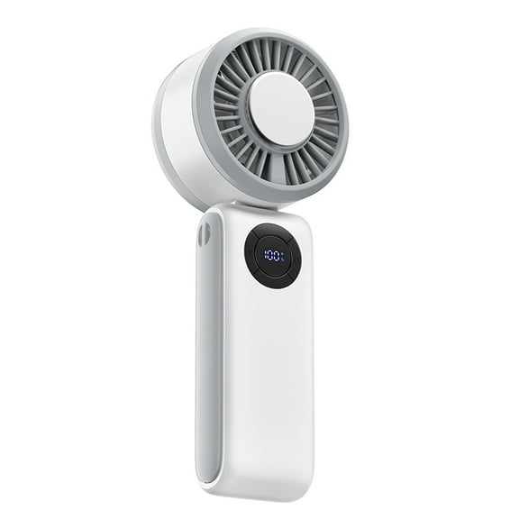 Portable Rechargeable Handheld Fan with LED Display, 5 Speeds, and Fast Cooling  Foldable Small Wind Cannon for Travel, Office & Outdoor Use-White