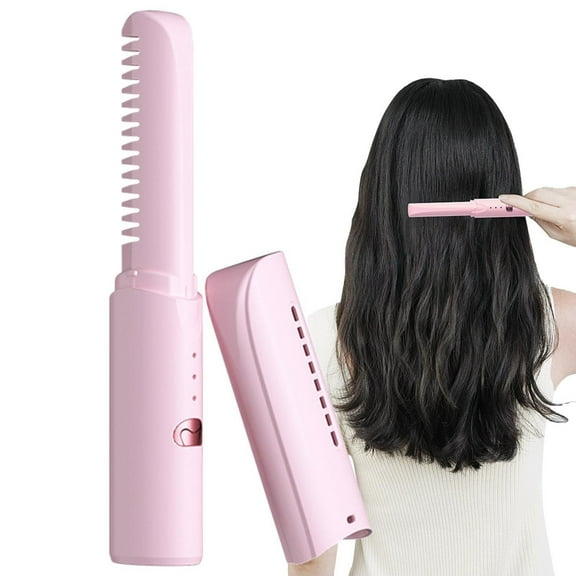Portable Rechargeable Mini Hair Straightener and Curler Brush with Three Temperature Settings for Versatile Styling