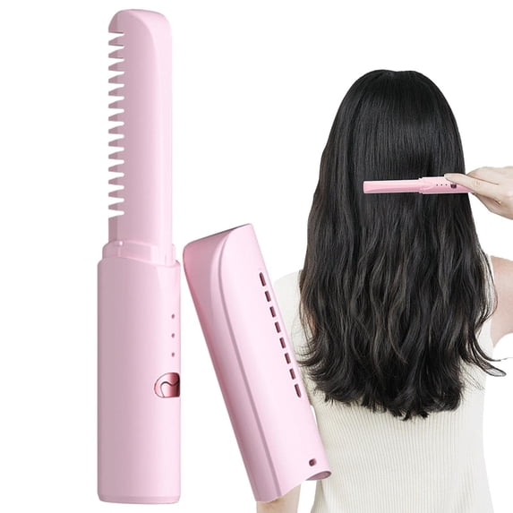 Rechargeable Mini Hair Straightener and Curler Brush with Three Adjustable Temperature Settings Portable Styling Tool