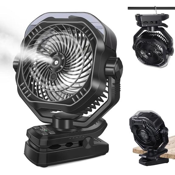 Portable Rechargeable Misting Fan with 12oz Mist, Battery Life Display, Remote, Timer, Light, 5 Speeds, 9-Inch, 20000mAh 120H Powered Clip for Stroller, Travel, Outdoor, Poweroutage