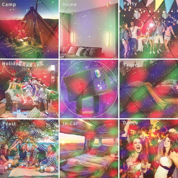 Portable Rechargeable RGB Laser-LED Light Sound Activated Projector for DJ Disco Stage Party Xmas Pub KTV Dance Mood Birthday Wedding in-Car Travel Show Home Camp Trip (RGB LED & RGB Stars Laser)