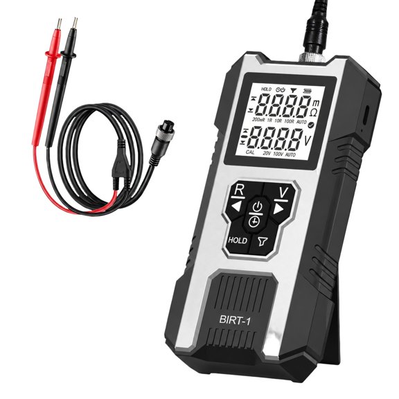 Portable Rechargeable Resistance Meter with Voltage Reading, Large Display, Probe Cables Included for Workshop Service