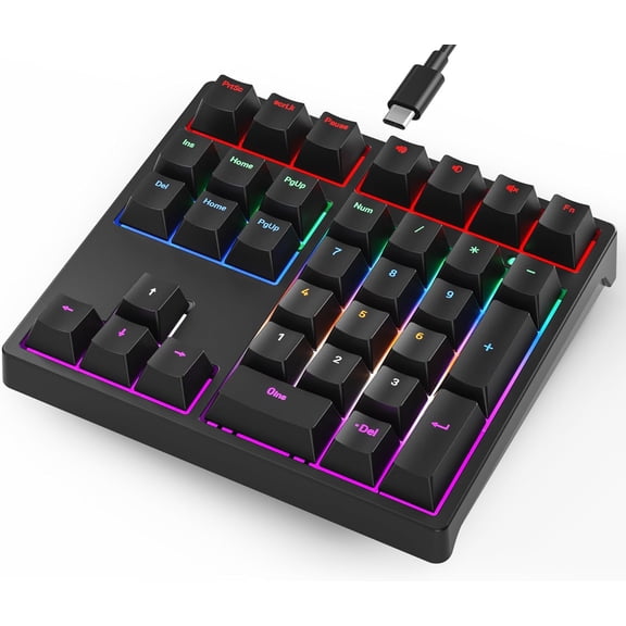 Portable Rechargeable USB Wired Mechanical Numeric Keypad, Tactile Number Pad with Arrow Keys & Macro Function, Black Number Pad for Gaming Laptop, 34Key Number Pad Keyboard for Data Entry