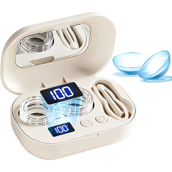 Portable Rechargeable Ultrasonic Contact Lens Cleaner Case Practical And Hygienic with Vanity Mirror Lens For Home Sports Outdoor Tour Offices Hotel