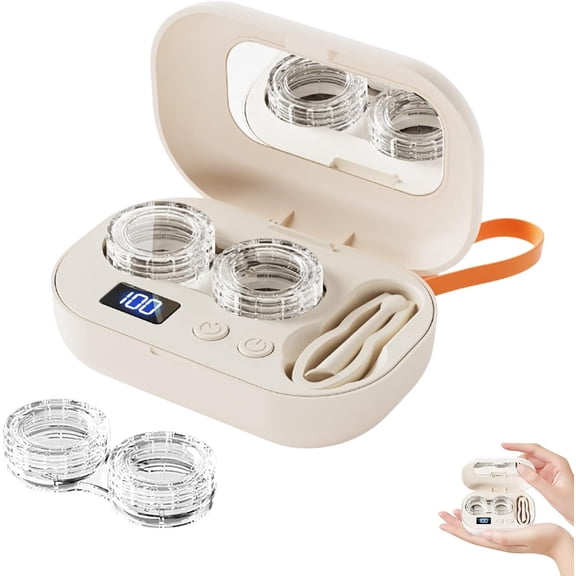 Portable Rechargeable Ultrasonic Contact Lens Cleaner Case, Ultra Sonic Contact Lens Cleaner, Built in Mirror and Tweezers, Travel Ready Design, for Home, Gym, Outdoor Tour, Offices