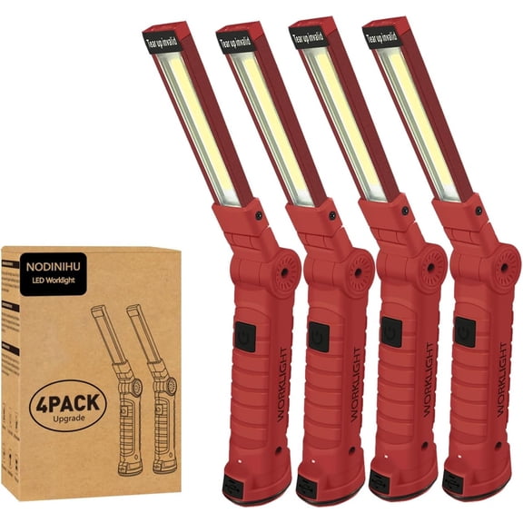 Portable Rechargeable Work Light with Magnetic Base Hanging Hook 360    Rotation 5 Modes COB LED 800 Lumens Foldable Inspection Light for Car Repair Grill Outdoor Use 4 Pack Red Bestseling