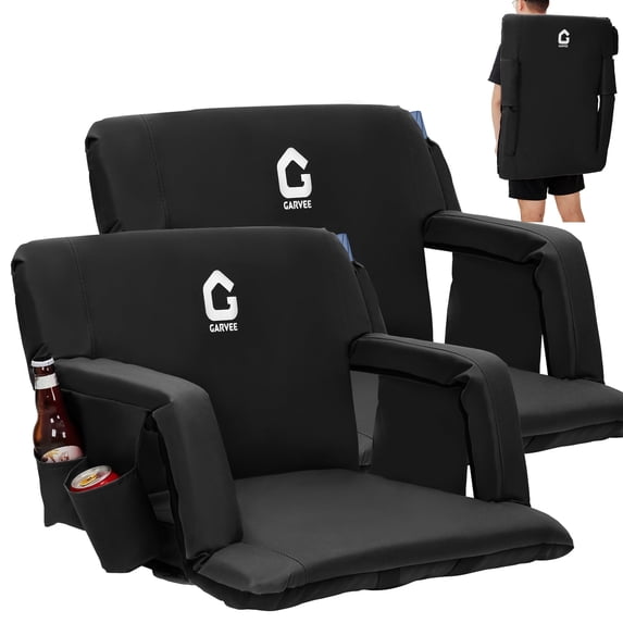 Portable Reclining Stadium Seat Chair with Padded Backrest & Adjustable Armrests – Set of 2 for Bleachers, Games, and Outdoor
