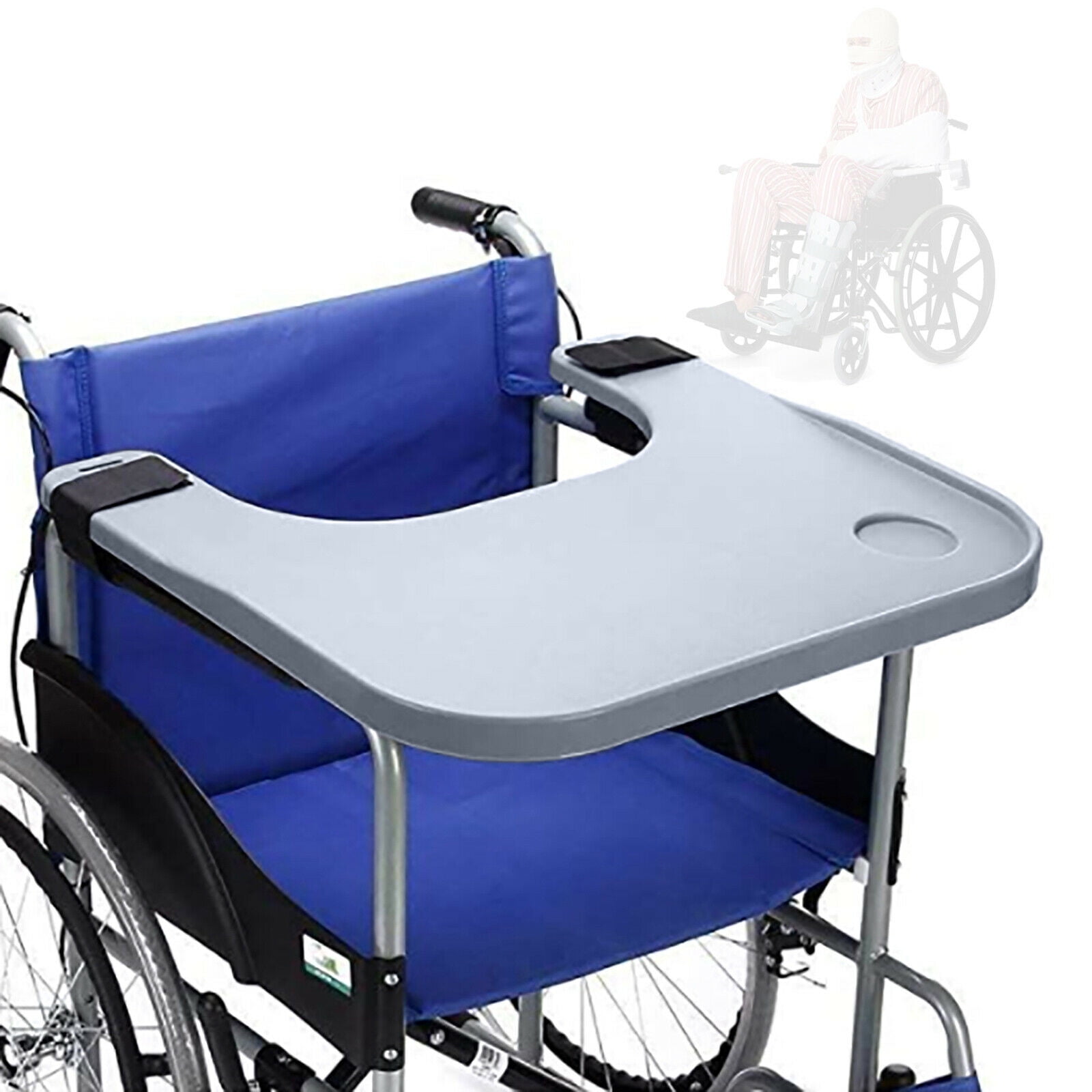 Portable Removable Wheelchair Tray Table Wheelchair Lap Tray Table with 2 Cup Holders Adult