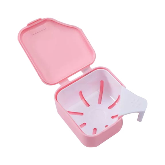 Portable Retainer Cleaning Case With Soaking Filter Basket, Travel Denture Storage Box For Mouth Guard And Aligner, Dental Appliance Hygiene Kit (Pink, 11*10*6)