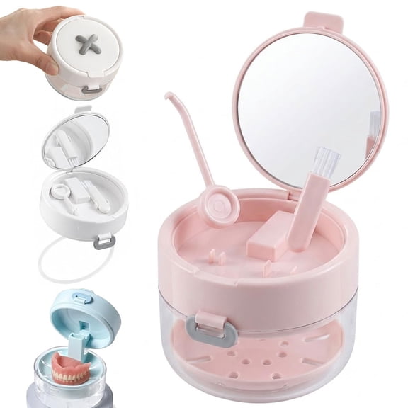 Portable Retainer and Denture Cleaning Case 3-in-1 Retainer Case for Women | With Magnetic Lifting Tray Mirror Cleaning Brush and Removal Tool, Leak Proof Large Capacity for Travel and Daily Use