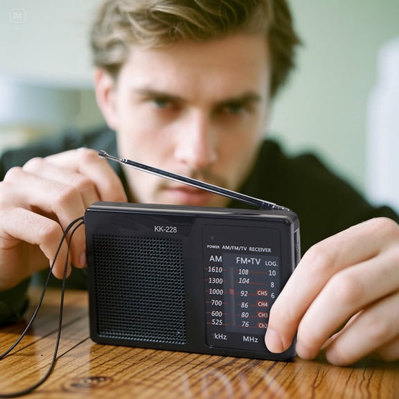 Portable Retro AM FM Radio – KK-228, Telescopic Antenna, Handheld Compact Receiver for Indoor & Outdoor Use