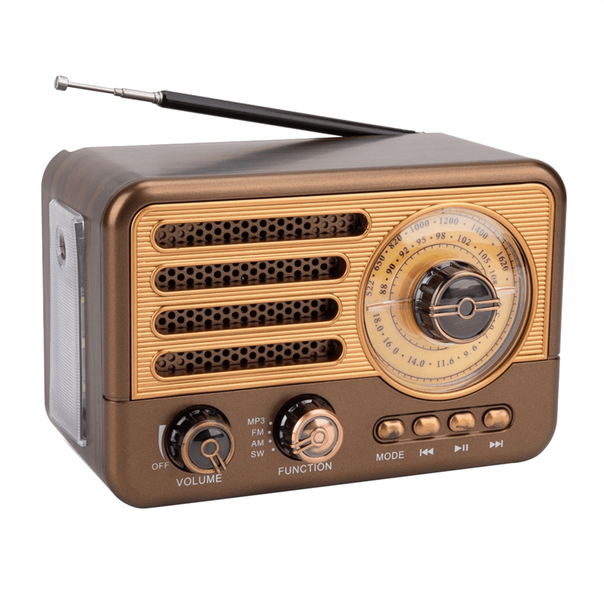 Portable Retro Radio Vintage Bluetooth Speaker FM/AM Radio Receiver with LED Flashlight, Supports TF Card, USB, AUX Play
