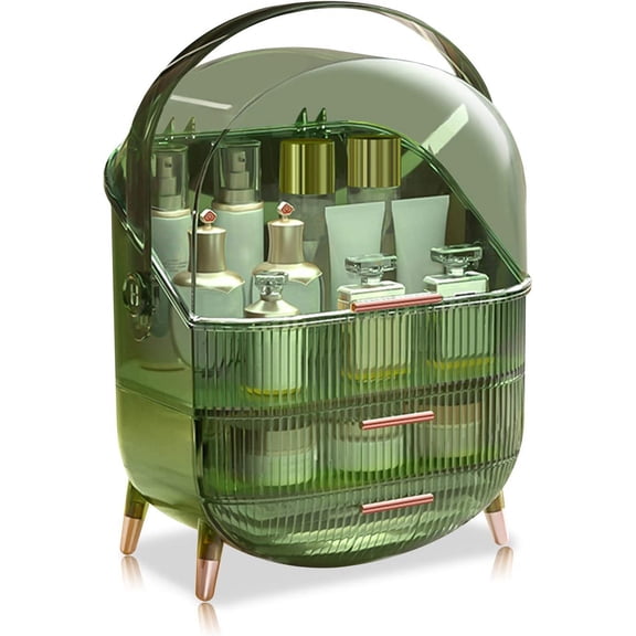 Portable Retro Series Multi-Function Make Up Case Dustproof Cosmetic Storage Box, Skin Care Products Jewelry Organizer Finishing Box Bathroom Desktop - Retro Green