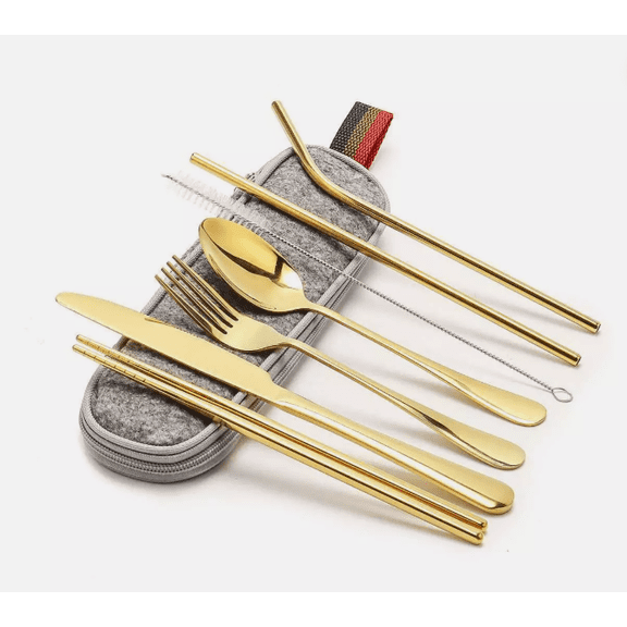 Portable Reusable Cutlery Travel Utensils 8Pcs/Set Stainless Steel Flatware Set