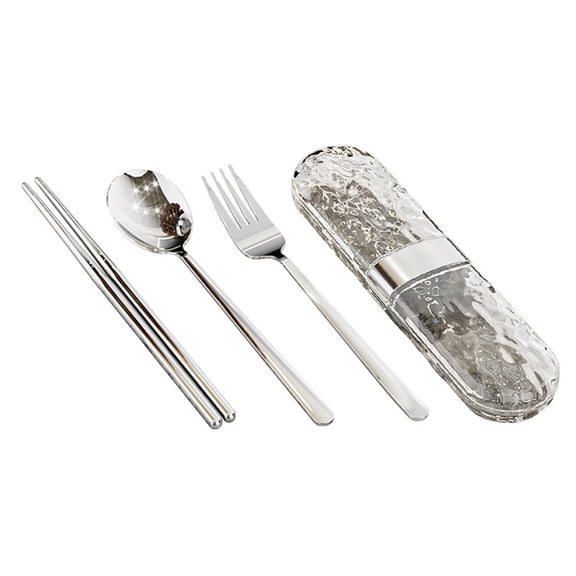 Portable Reusable Silverware with Case, Stainless Steel Camping Cutlery Set, 2 Chopsticks and Fork and Spoon, Flatware with Case