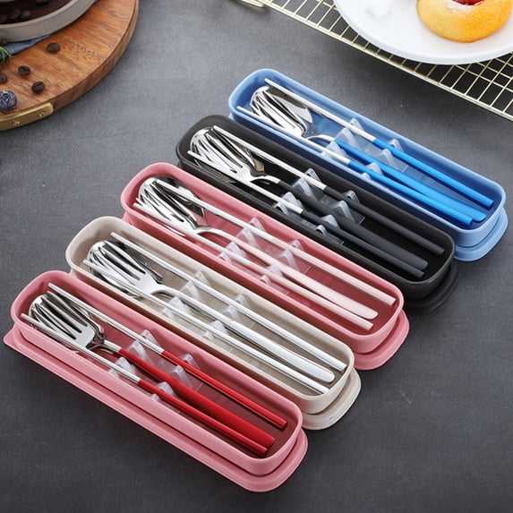 Portable Reusable Utensil Set with Case, Stainless Steel Fork Spoon Chopsticks for Camping, Travel, Work, School, Lunch