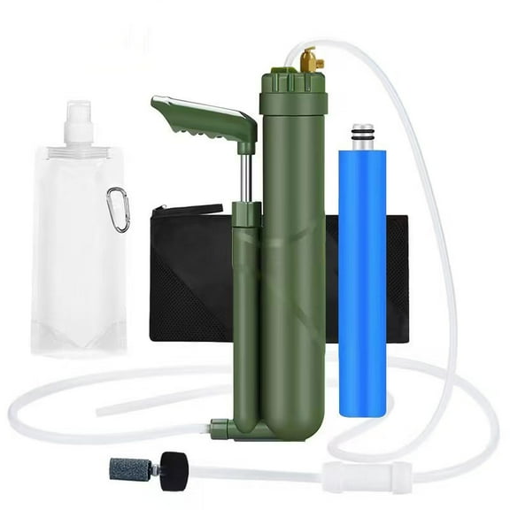 Portable Reverse Osmosis Water Filter For Outdoor Survival, 0.0001 Micron RO Purification System, 8000L Lifespan Camping Hiking Water Purifier With Squeeze Bag, Military Green