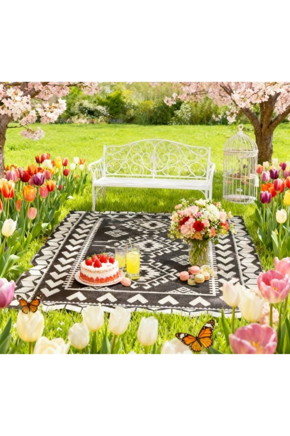 Portable Reversible Area Rugs Polypropylene 8x10 Modern Patio Camping