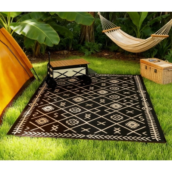 Portable Reversible Area Rugs Polypropylene 9 x 12 Modern Patio Camping