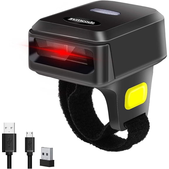 Portable Ring Bluetooth Barcode Wireless 2.4Ghz &USB Wired 3 in 1 Connection Windows.Mac OS.Android.Portable Wearable Mini Finger Bar Code s