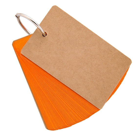 Portable Ring-Bound Flash Cards, Blank Index Cards for Study, 3.54 x 2.17 Inch Memo Notepad, 1-Pack,Orange