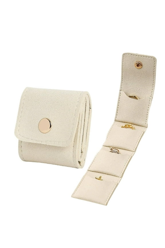 Portable Ring Pocket Bag, Ring Organizer Roll Portable Gym Ring bag Jewelry Holder, Travel Pouch for Wedding Jewelry (White/4 Pocket) 9.45x1.81"