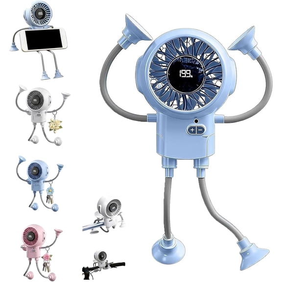 Portable Robot Fan Man, 2 in 1 Fan & Phone Stand, USB Rechargeable 3-Speed Mini Fan with Remote for Indoor Outdoor Use