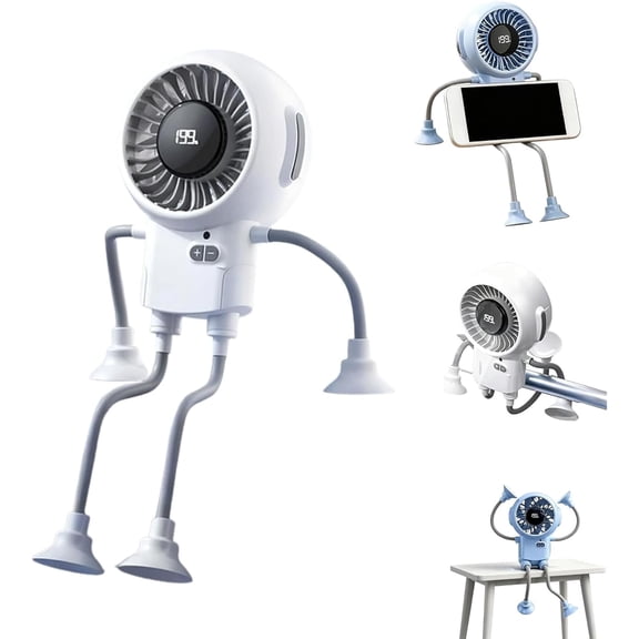 Portable Robot Fan Man with Remote,  2 in 1 Small Fun Bot Fan and Phone Stand，3 Speeds Strong , Small Fans for Office, Home, Outdoors Sports Camping Traveling
