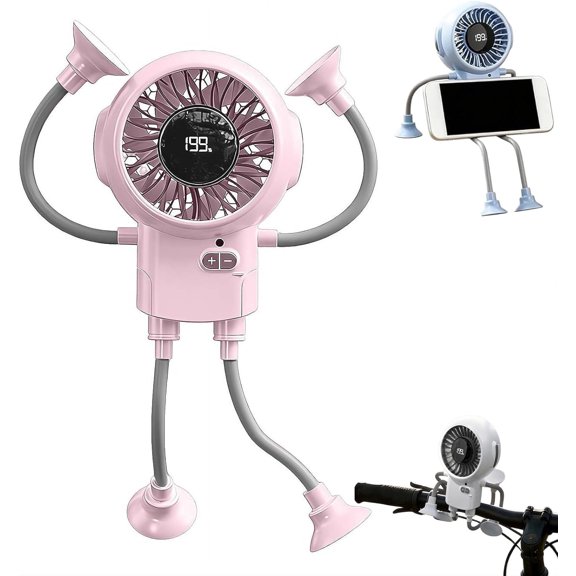 Portable Robot Fan Man with Remote, 2 in 1 Small Fun Bot Fan and Phone Stand, Cute Rechargeable Personal Suction Cup Fans, USB Rechargeable Small Desk Fan 199 Adjustable Speeds for Office (white)