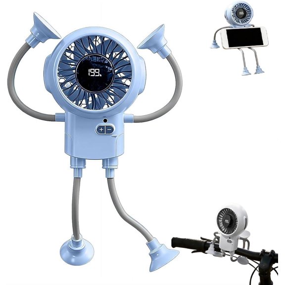Portable Robot Fan Man with Remote, 2 in 1 Small Fun Bot Fan and Phone Stand, Cute Rechargeable Personal Suction Cup Fans, USB Rechargeable Small Desk Fan 199 Adjustable Speeds for Office (white)