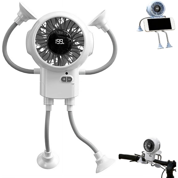 Portable Robot Fan Man with Remote, 2 in 1 Small Fun Bot Fan and Phone Stand, Cute Rechargeable Personal Suction Cup Fans, USB Rechargeable Small Desk Fan 199 Adjustable Speeds for Office (white)