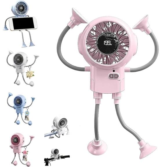 Portable Robot Fan Man with Remote, 2 in 1 Small Fun Bot Fan and Phone Stand, USB Rechargeable Mini Fans with 3 Speeds Strong Airflow & Rechargeable Battery, Personal Table Fans for Outdoors
