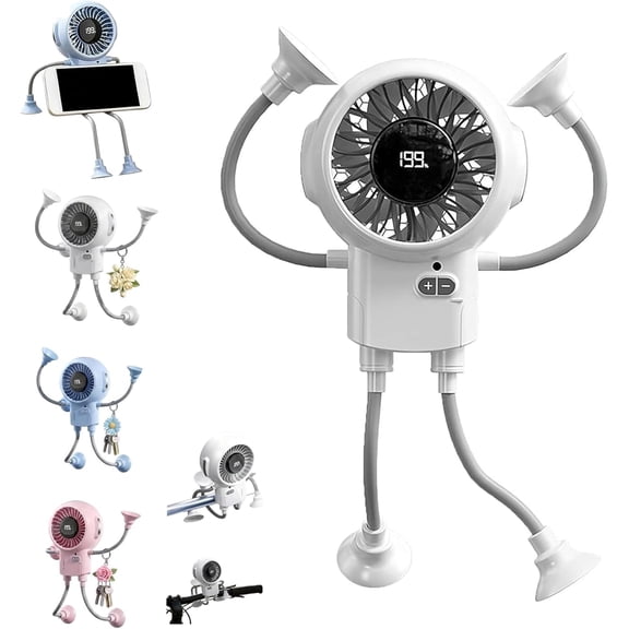 Portable Robot Fan Man with Remote, 2 in 1 Small Fun Bot Fan and Phone Stand, USB Rechargeable Mini Fans with 3 Speeds Strong Airflow & Rechargeable Battery, Personal Table Fans for Outdoors