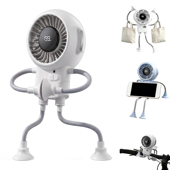 Portable Robot Fan Man with Remote, Adjustable 199-Speed Rechargeable Portable Fan with Flexible Suction Mount & Phone Holder for Office, Travel, Camping & Car Use