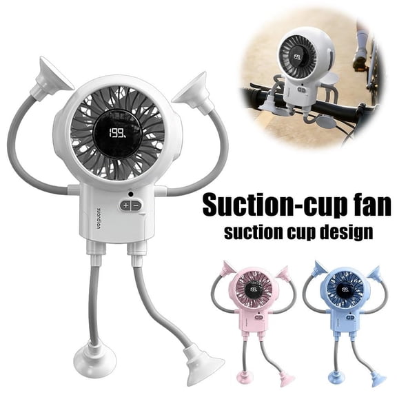 Portable Robot Fan with Suction Cup Feet, 199 Speeds Smart Digital Display Desk Fan, Rechargeable Personal Small Fan with Remote Control for Stroller and Office, 1pcs