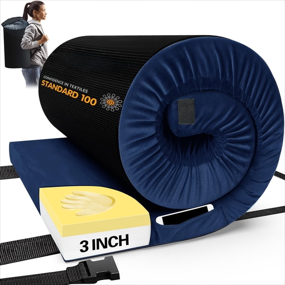 Portable Roll Up Memory Foam Mattress For Adults, Camping Overnight Car Mattress With Travel Bag, 72L X 24W X 3Th Inches