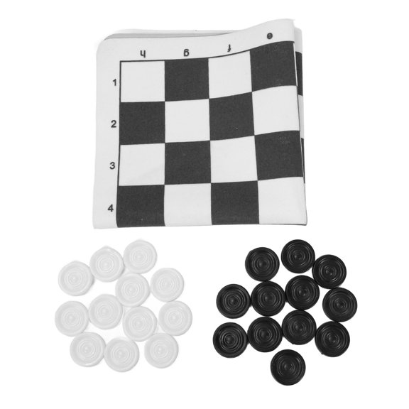Portable Roll-Up PU Leather Checkers Board Game Set with 13.8 Inches / 35 cm Foldable Mat and 1.1 Inches / 28 mm Checker Pieces for Educational Family Entertainment, Black