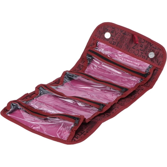 Portable Roll up Makeup Bag, Multifunctional Adjustable Cosmetic Bag Toiletry Travel Organizer for Women Men Storing Cosmetics (Red)
