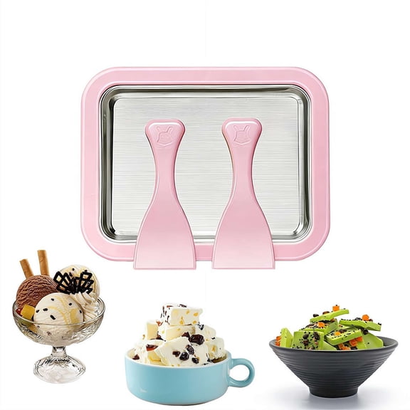 Portable Rolled Ice Cream Maker,At Home Instant Freezy Bake Ice Cream Tray Roller include 2 Spatulas and Stainless Steel Cool Plate for Fun Family Activities