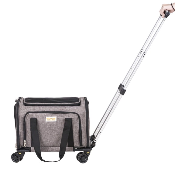 Portable Rolling Cat Carrier Airline Approved - Wheeled Pet Travel Carrier with Extendable Handle, Adjustable Shoulder Strap, and 1 Collapsible Feeding Bowl for Small Dogs & Cats Under 25 lbs, Grey