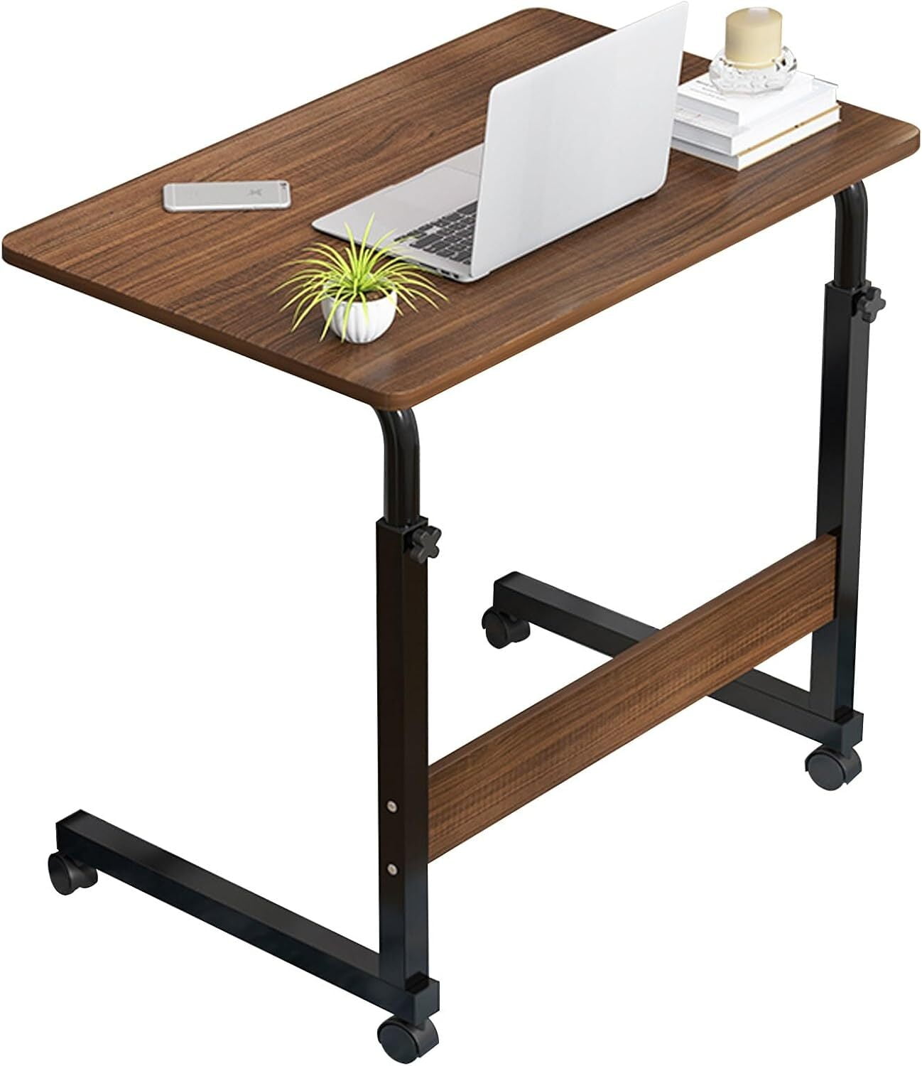Portable Rolling Desk, Laptop Desk Adjustable Height Small Standing Desk with Wheels, Computer Desk Laptop Table for Home Office