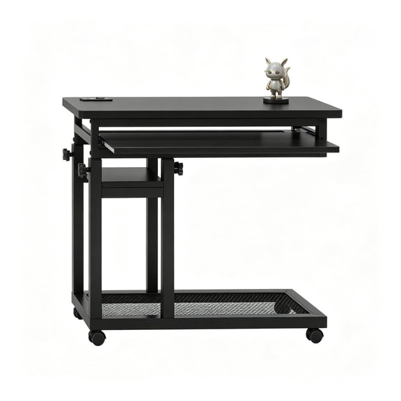 Portable Rolling Desk with Power Outlet, Adjustable Laptop Table C Side Table for Bedroom Office - Mobile Charging Station, Height Adjustable, Keyboard Tray