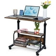 thumbnail image 1 of Portable Rolling Desk on Wheels Small Standing Desk Adjustable Height Desks with Wheels for Small Spaces, 32" Computer Desk with Storage Shelves for Home Office Study Rustic, 1 of 7