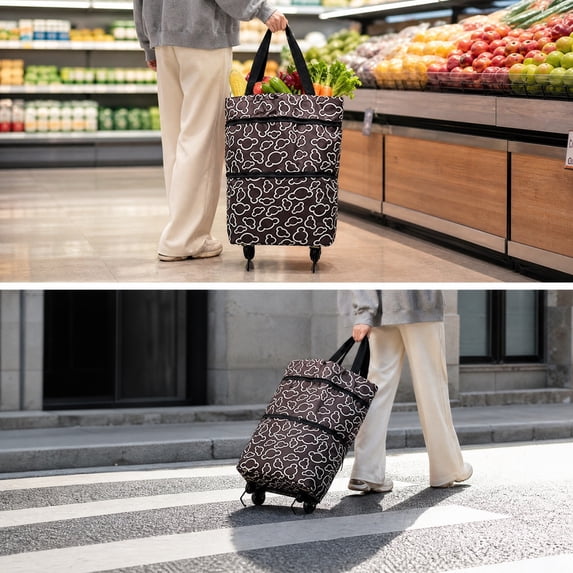 Portable Rolling Grocery Shopping Bag with Wheels,Foldable Cloud Market Tote for Daily Errands Storage Display Gift