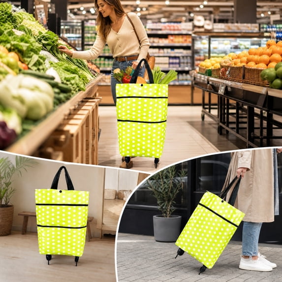 Portable Rolling Grocery Shopping Bag with Wheels,Foldable Floral Market Tote for Daily Errands Storage Display Gift