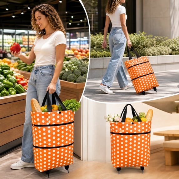 Portable Rolling Grocery Shopping Bag with Wheels,Foldable Floral Market Tote for Daily Errands Storage Display Gift