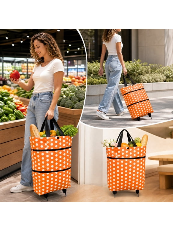 Portable Rolling Grocery Shopping Bag with Wheels,Foldable Floral Market Tote for Daily Errands Storage Display Gift