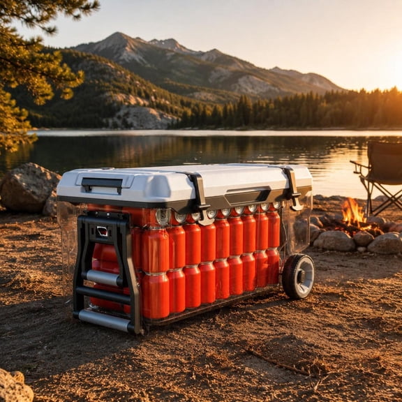 Portable Rolling Hard Cooler, 52Qt Capacity, Leak-Resistant Coolbox, 48-Hour Ice Retention, with Built-In Wheels