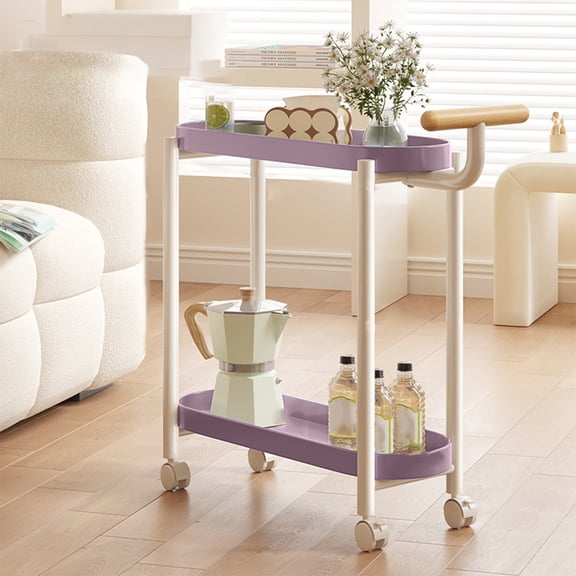 Portable Rolling Side Table with Wheels Cream Mobile End Table, ZzCityTK Heavy Duty 2-Tier Storage Organizer 360° Silent Wheels, Compact Nesting Table for Bedroom Living Room Small Spaces, Purple