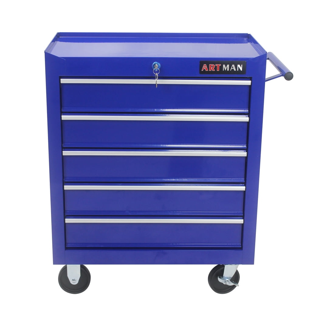Portable Rolling Tool Cart for Garage, 5Drawer Hand Push Tool Trolley with Internal Locking